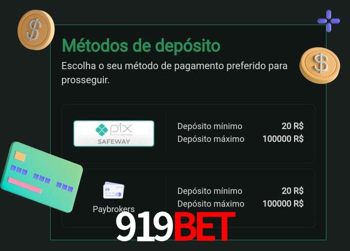 O cassino 919Bet oferece uma grande variedade de métodos de pagamento